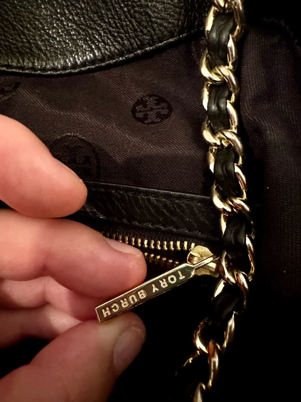 Tory Burch Black Leather Whipstitch Chain-Handle Tote-Vintage - Picture 4 of 5